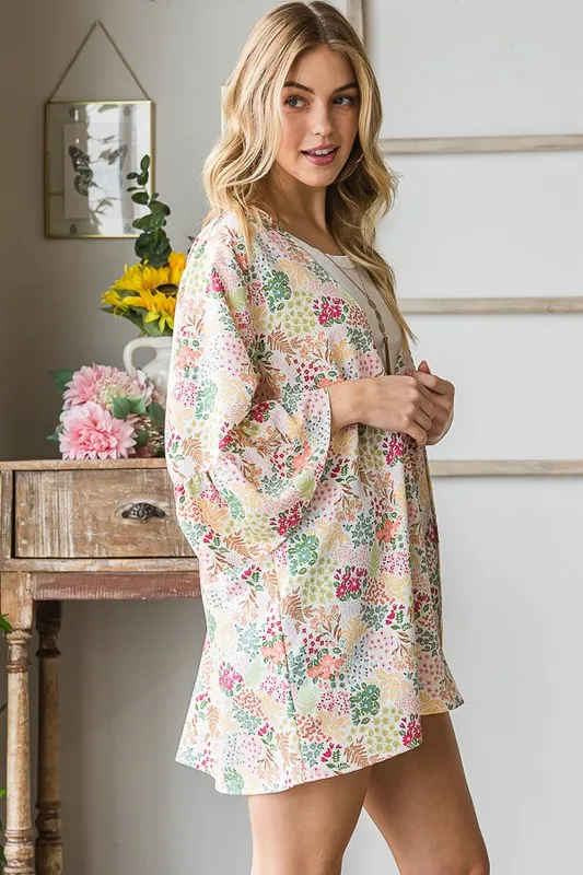 Full Size Multi Color Floral Open Cardigan Plus Size, image 8