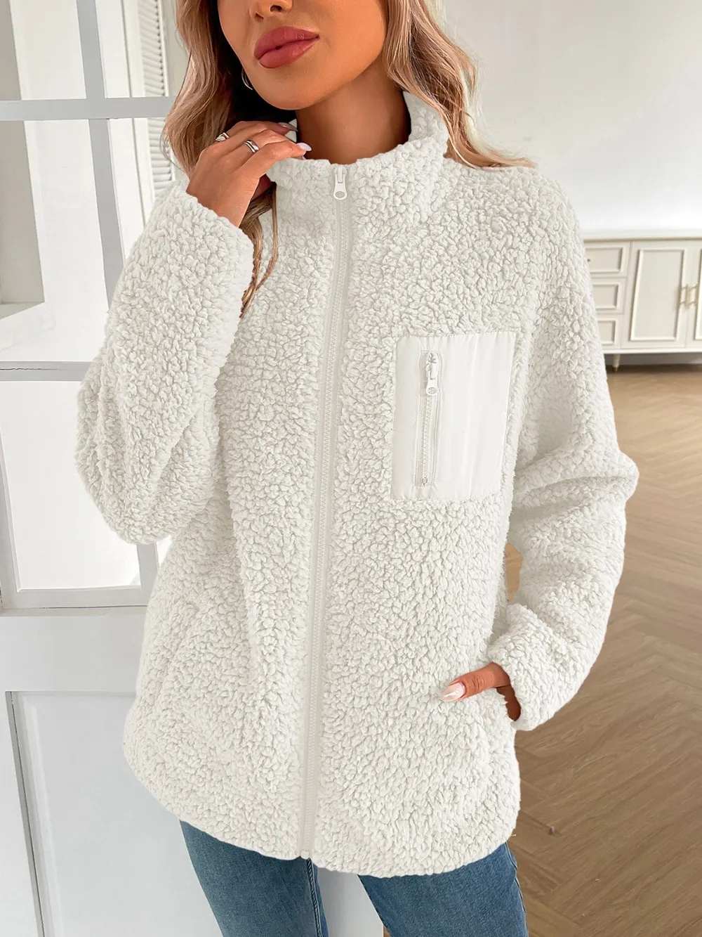 Zip Up Long Sleeve Fuzzy Jacket, image 13