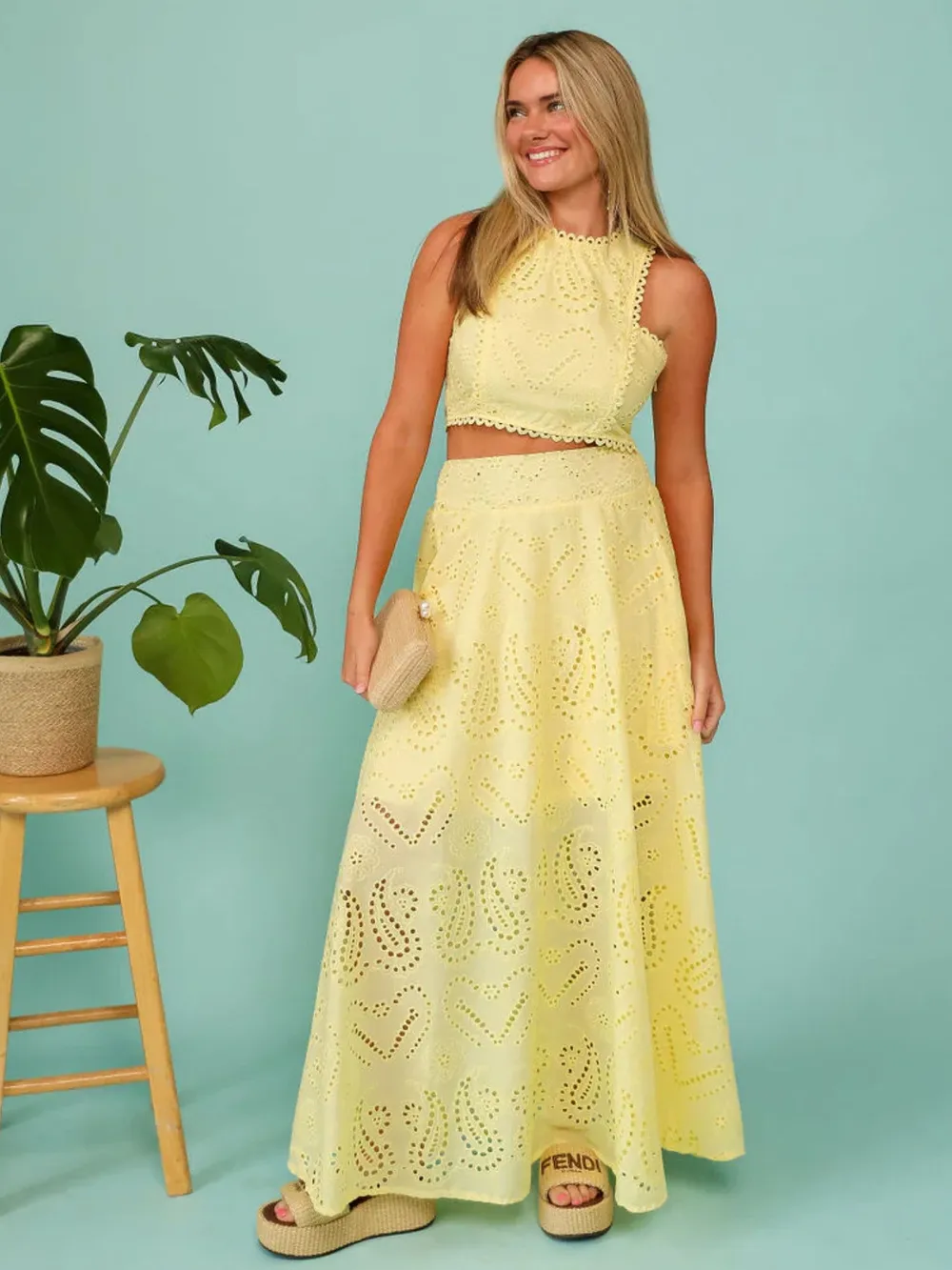 Eyelet Lace Top and Maxi Skirt Set, image 11