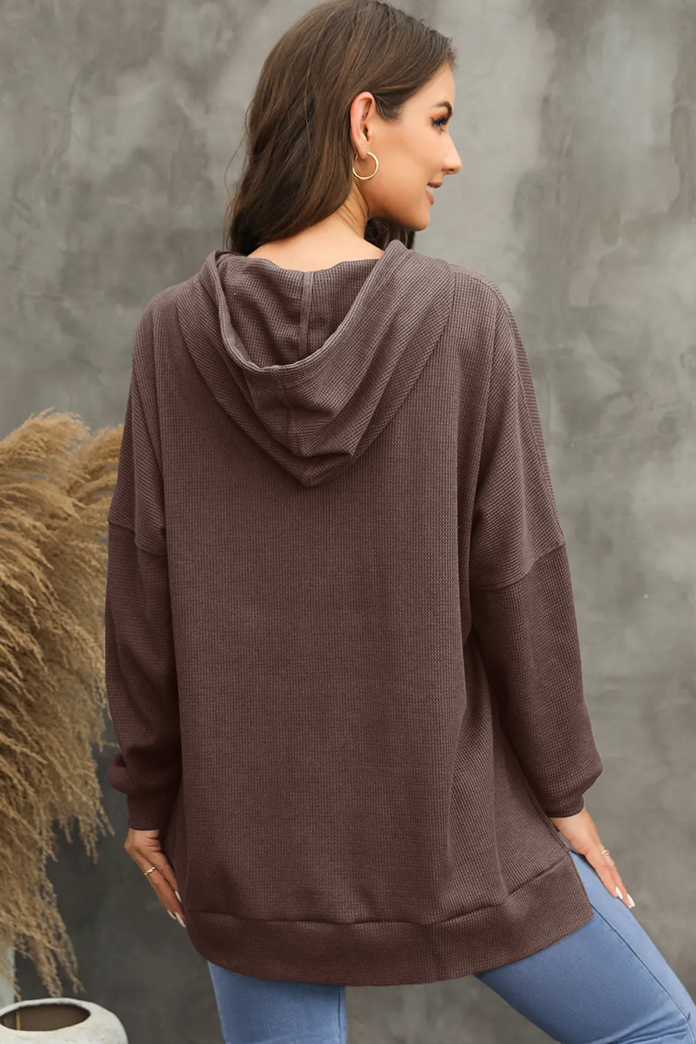 Waffle-Knit Long Sleeve Hoodie, image 10
