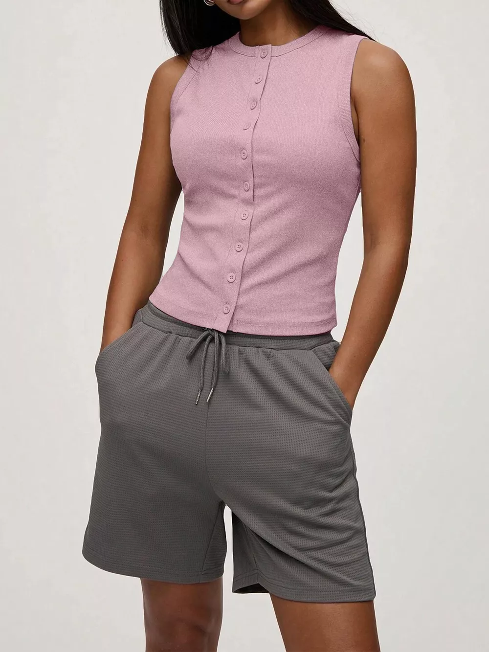 Ribbed Button-Front Sleeveless Tank, image 8
