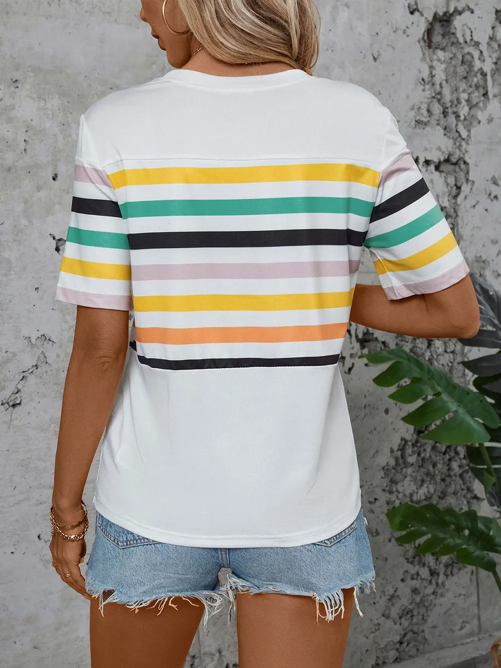 Striped Round Neck Short Sleeve T-Shirt, image 2