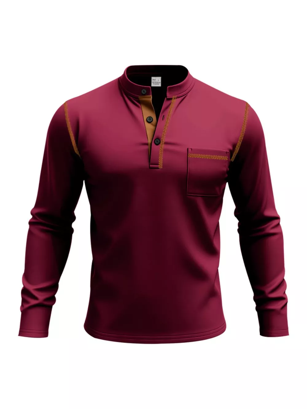 Men's Full Size Casual Long Sleeve Henley T-Shirt with Pocket Plus Size, image 10