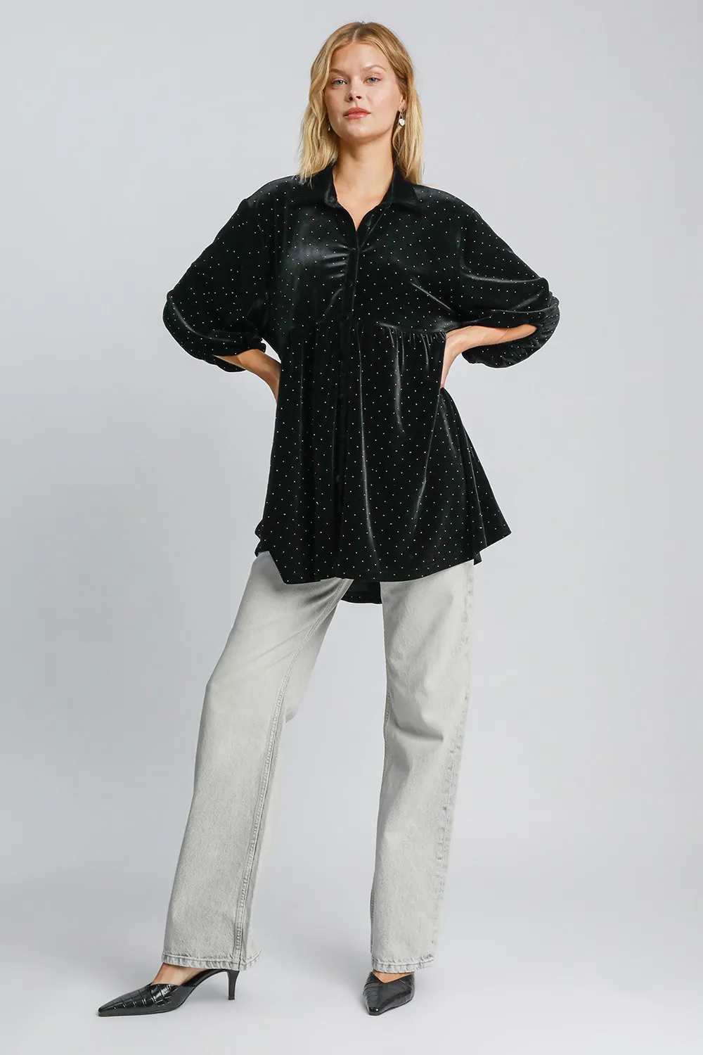 Full Size Polka Dot Button Up Half Sleeve Shirt, image 5