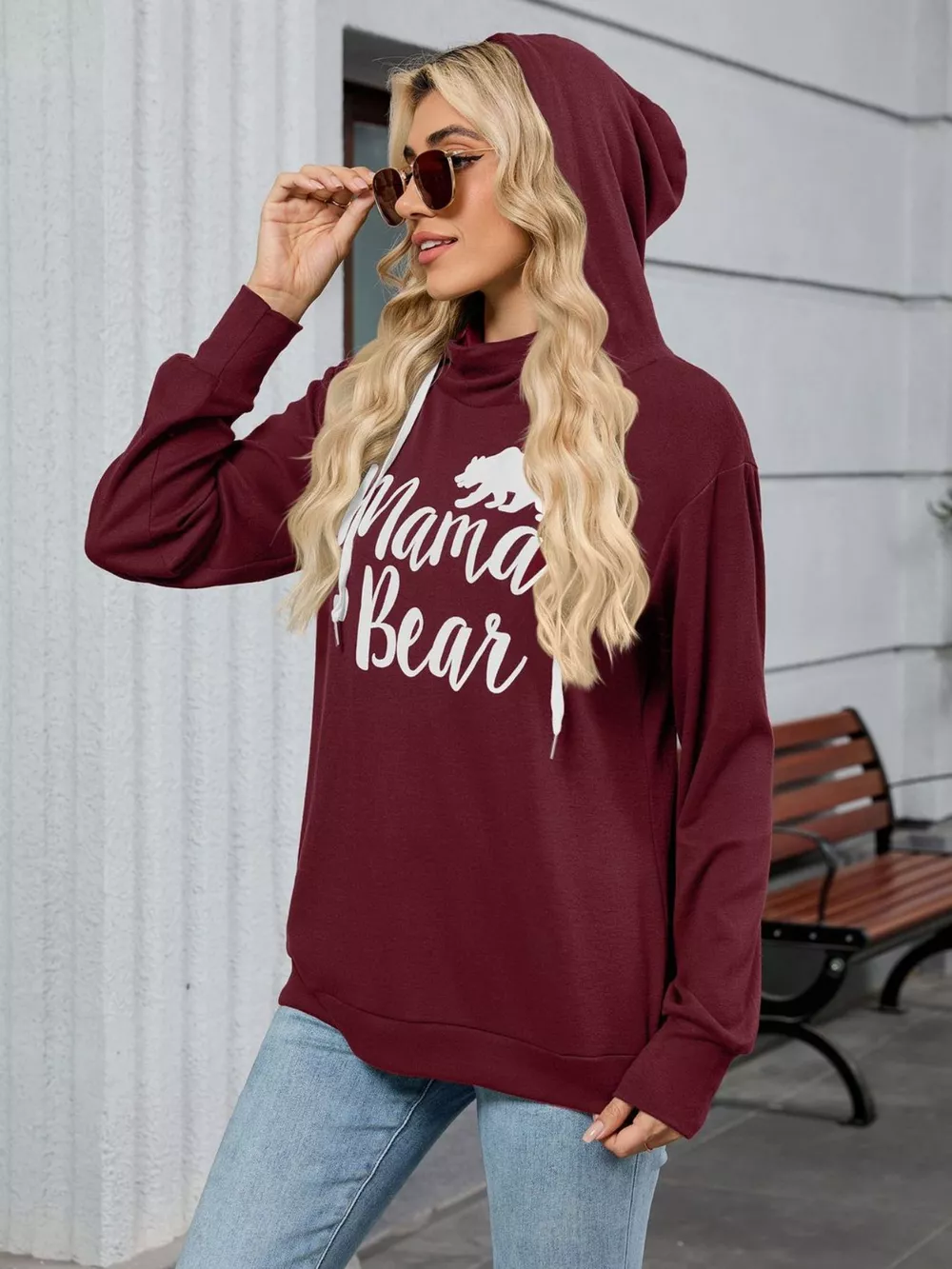 Contrast Letter Graphic Drawstring Long Sleeve Hoodie, image 16