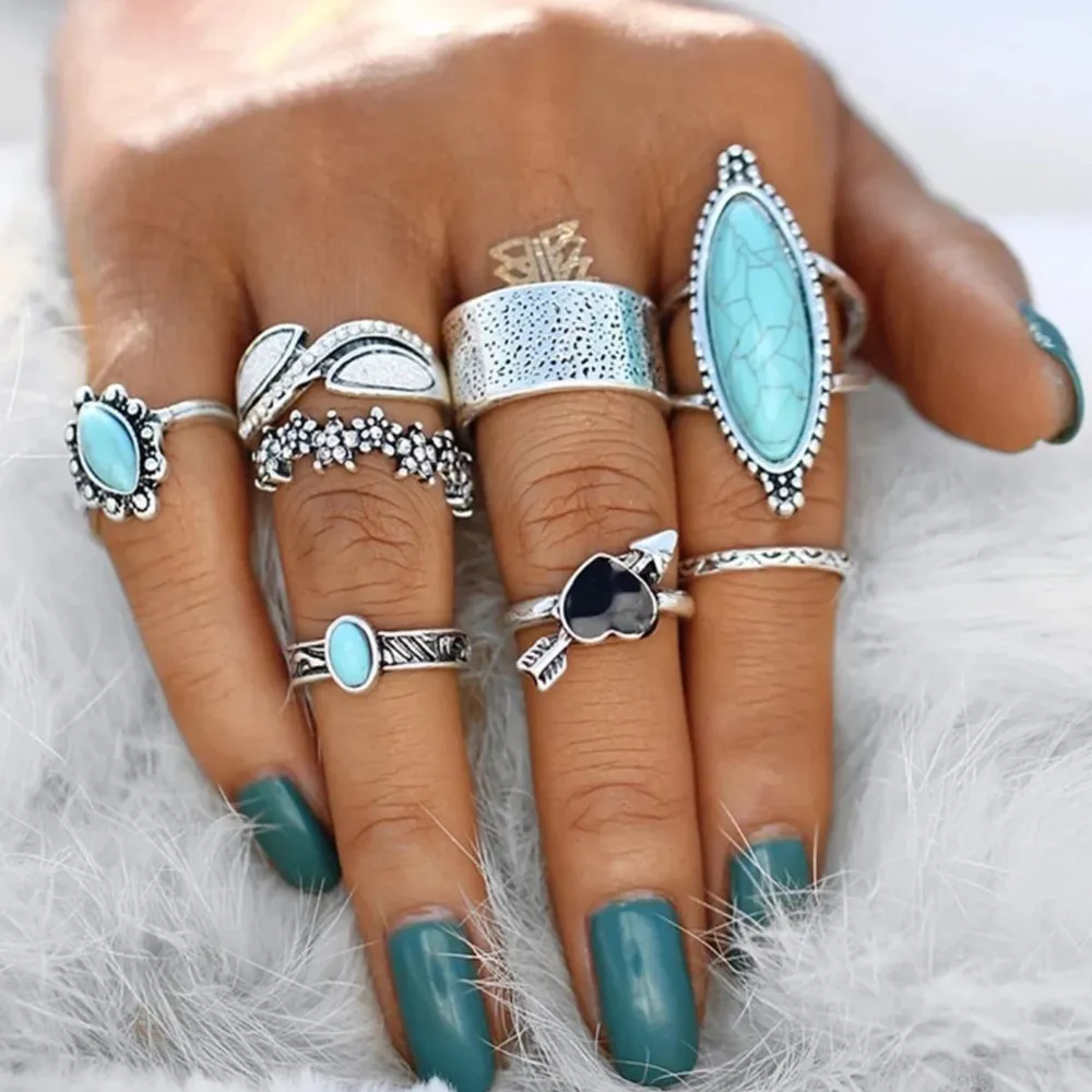 Turquoise Alloy 8-Piece Ring Set, image 3