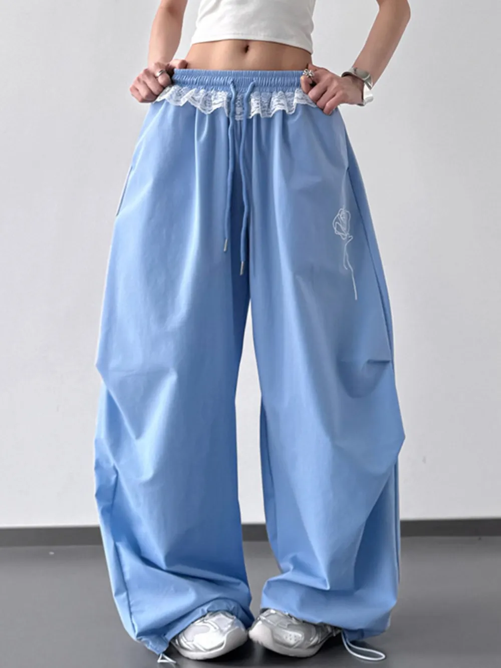 Drawstring Lace Detail Wide Leg Pants, image 7
