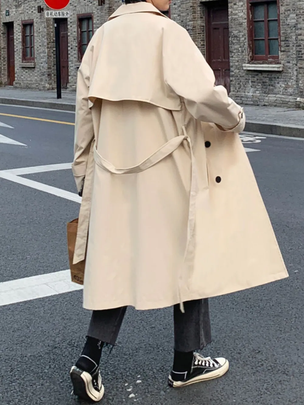Men's Collared Neck Long Sleeve Double-Breasted Trench Coat, image 6