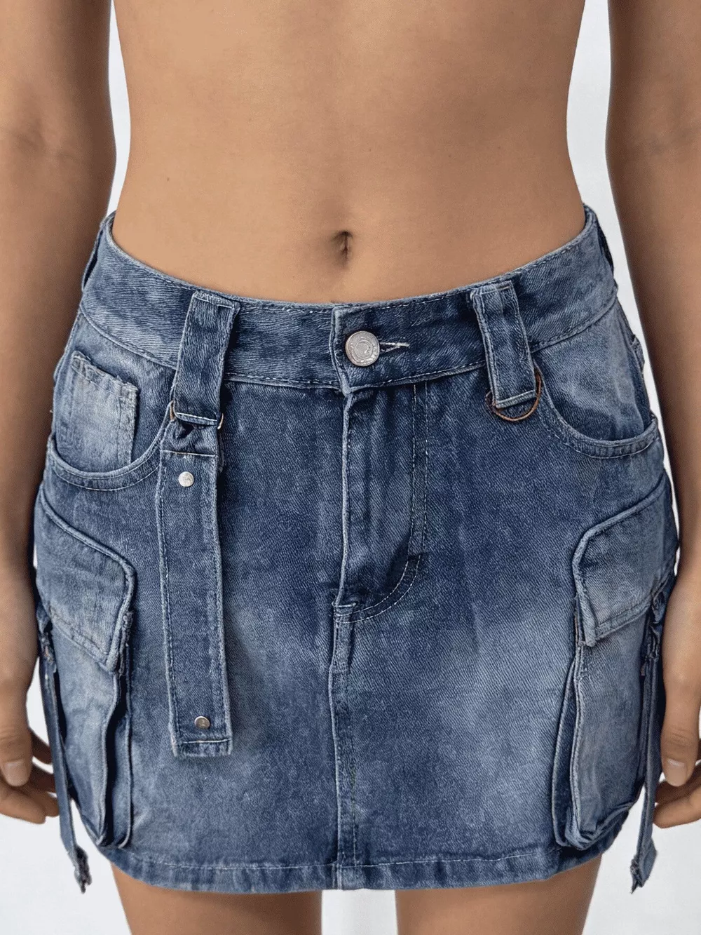 Washed Cargo Denim Skirt, image 15
