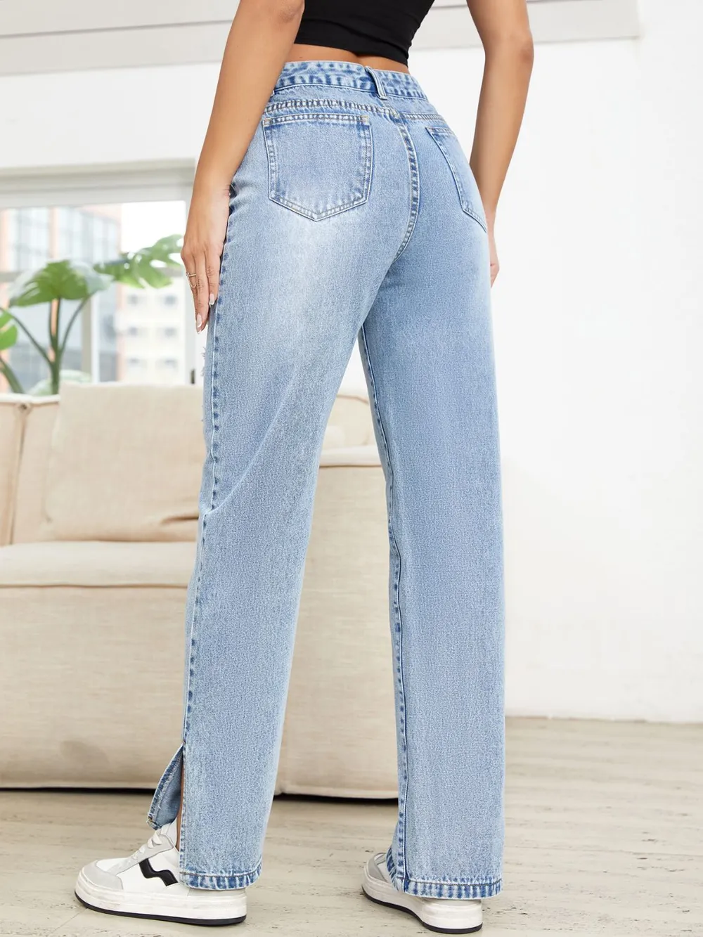 Distressed Slit Straight Leg Jeans, image 5