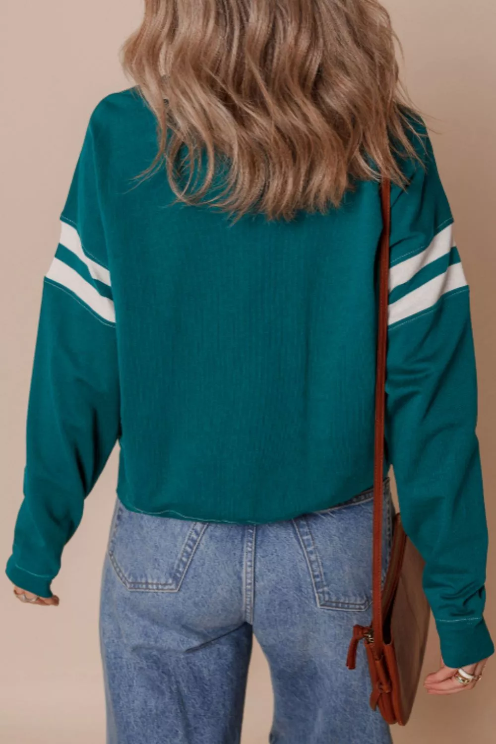 Contrast Striped Patchwork Round Neck Drop Shoulder Sweatshirt, image 4