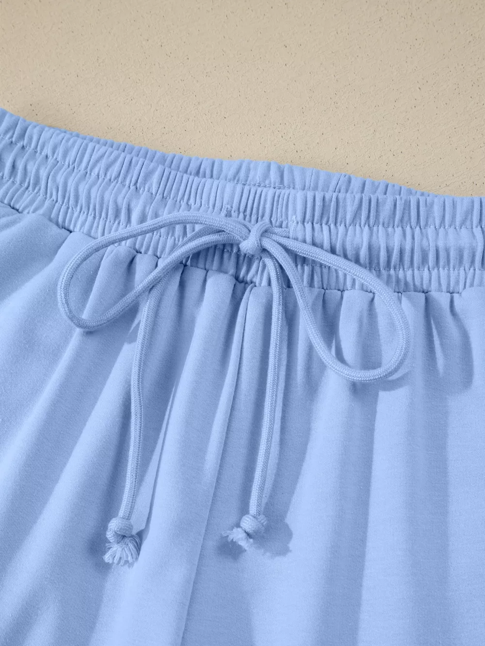 Collared V Neck Tee Drawstring Elastic Waist Shorts 2pcs Outfit, image 9