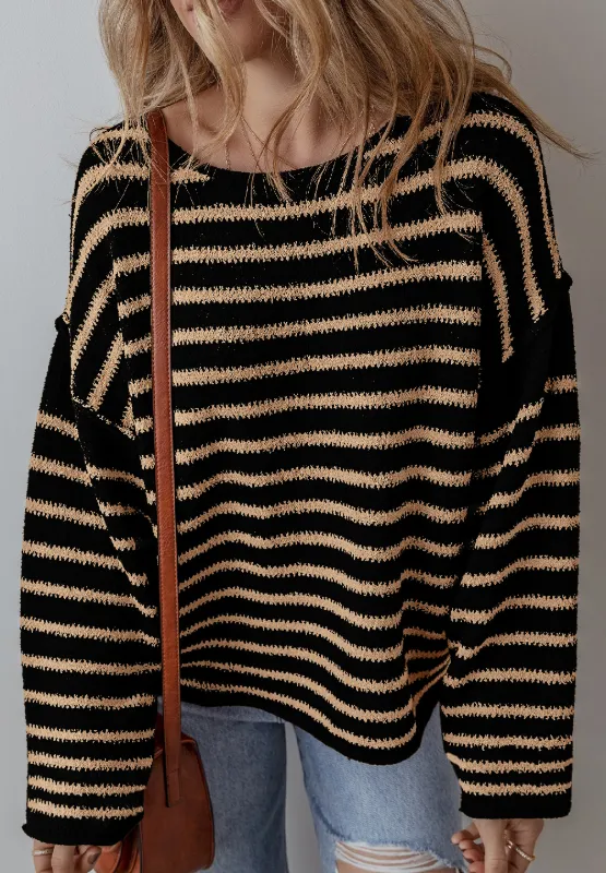 Stripe Drop Shoulder Round Neck Sweater, image 8