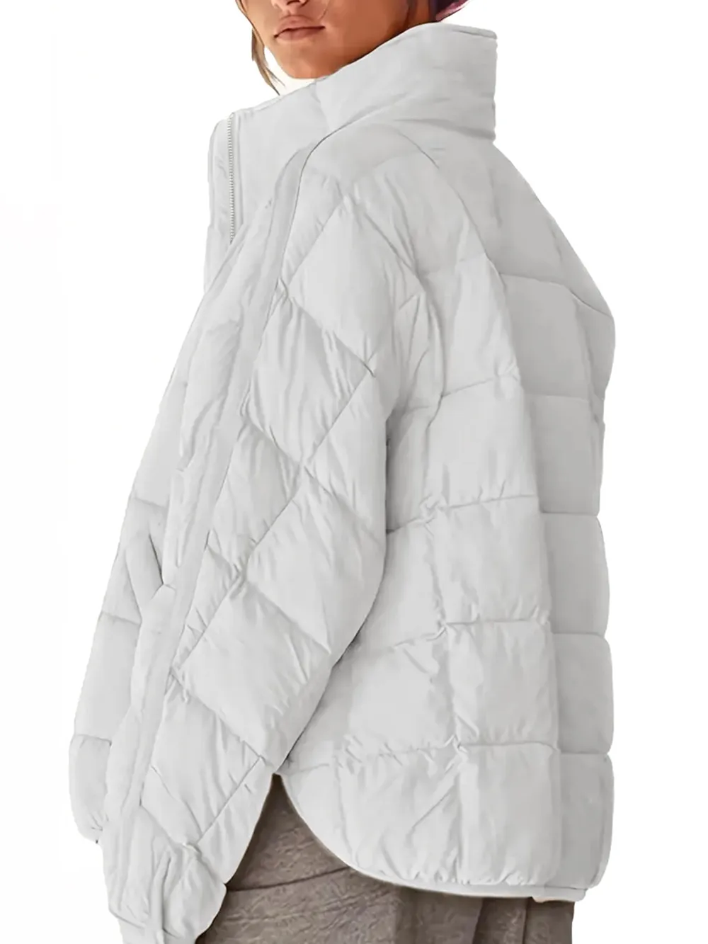 Pocketed Plaid Quilted Zip Up Winter Coat, image 20