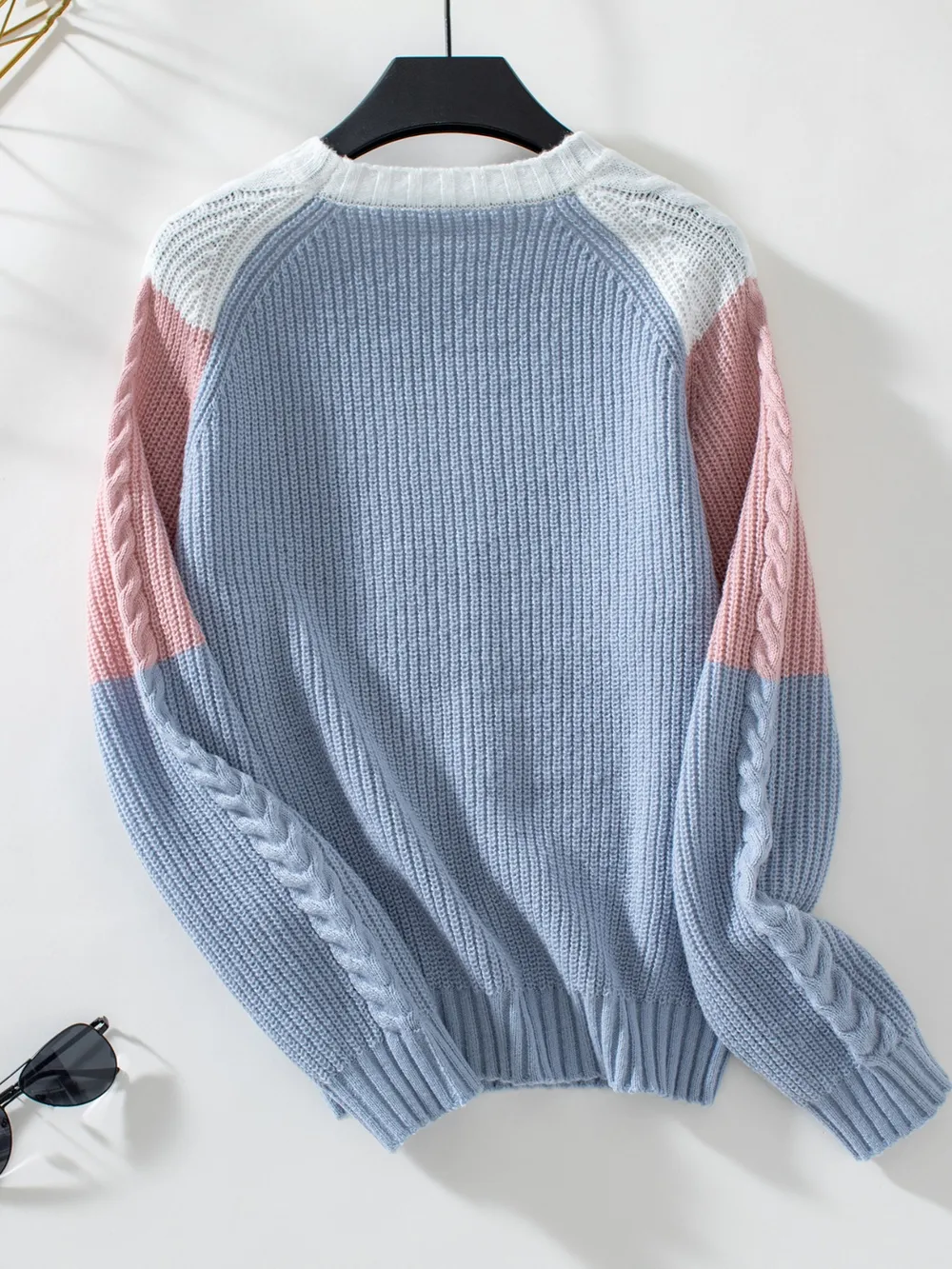 Color Block Round Neck Long Sleeve Sweater, image 9