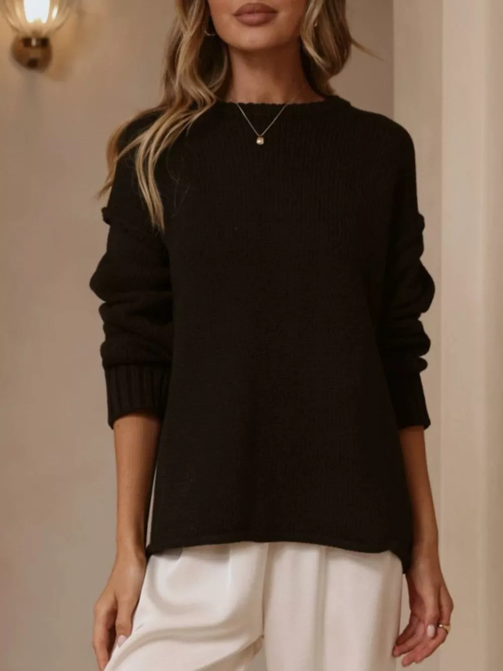 Crew Neck Dropped Shoulder Sweater, image 9
