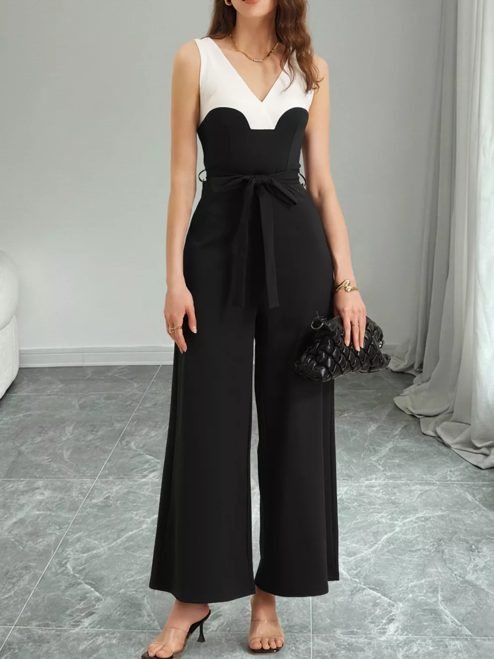 Color Block Wide Leg Jumpsuit