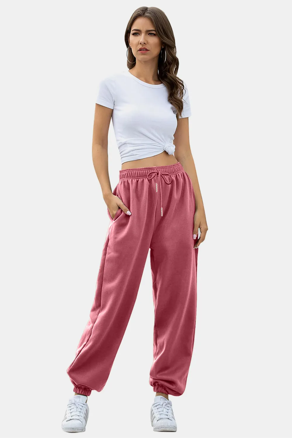 Elastic Waist Joggers with Pockets, image 12