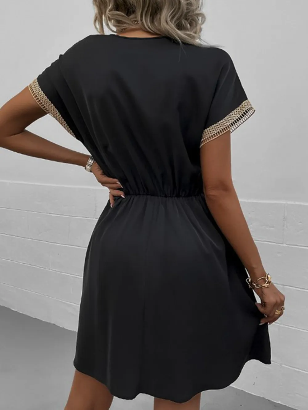 Full Size Tassel V-Neck Short Sleeve Dress Plus Size, image 11