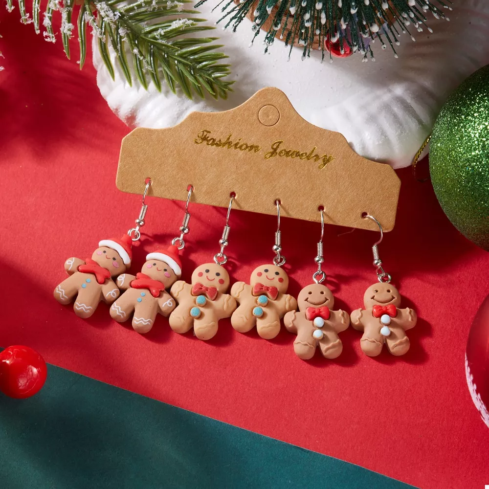 3 Piece Christmas Gingerbread Man Drop Earrings, image 3