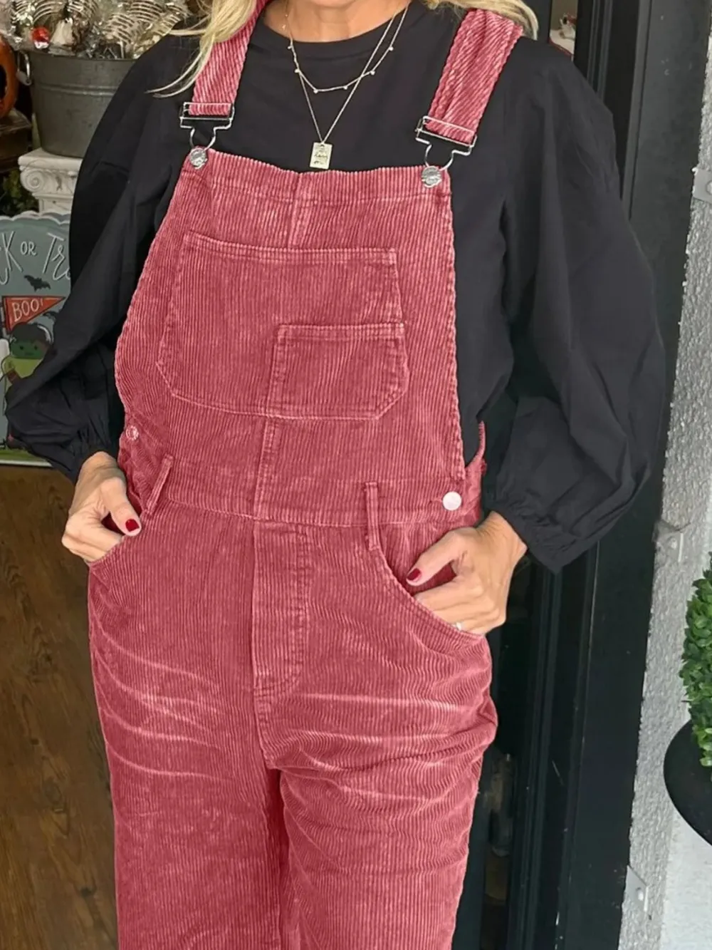 Distressed Wide Leg Corduroy Overalls, image 10