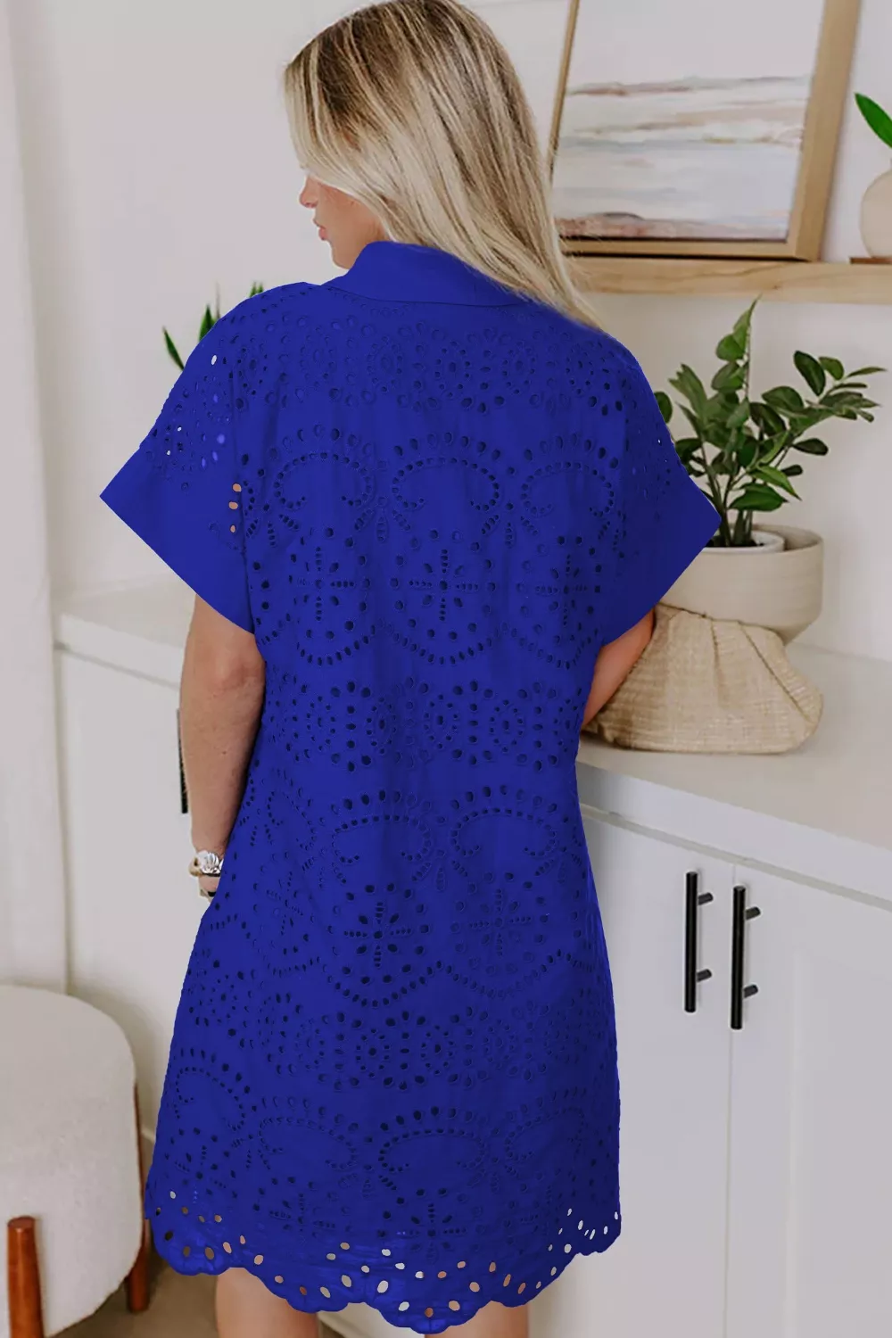 Solid Color Eyelet Embroidered T Shirt Mini Dress, image 4