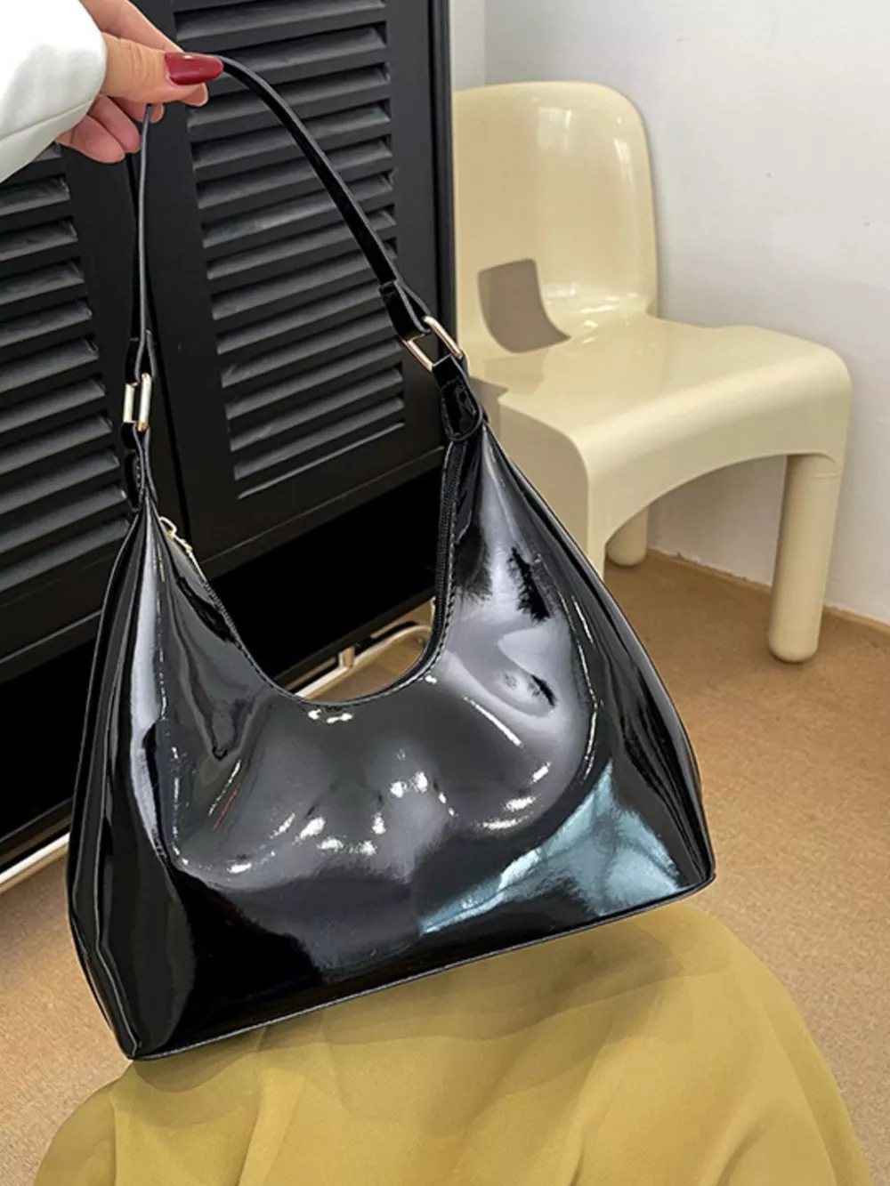 Solid Color Leather Shoulder Bag