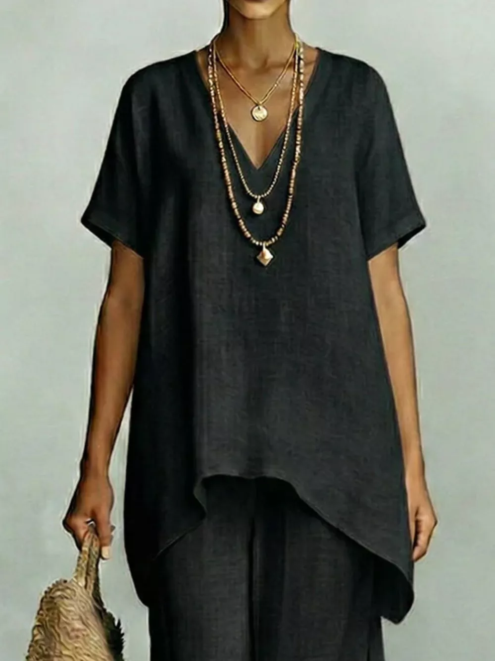 Full Size V-Neck Top and Wide-Leg Pants Set Plus Size, image 6