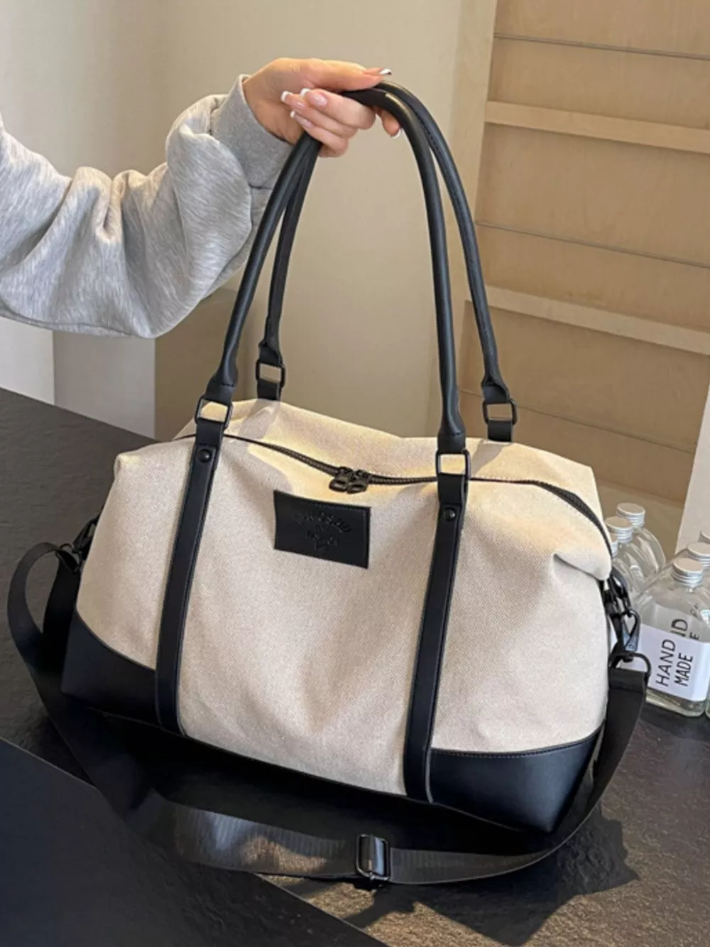 Canvas Leather Trim Travel Bag, image 5