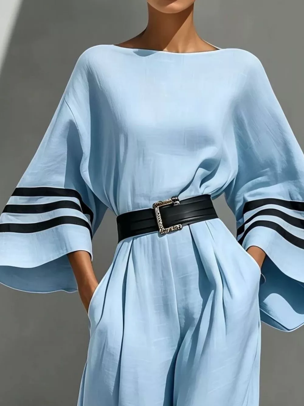 Wide Sleeve and Contrast Striped Jumpsuit, image 5