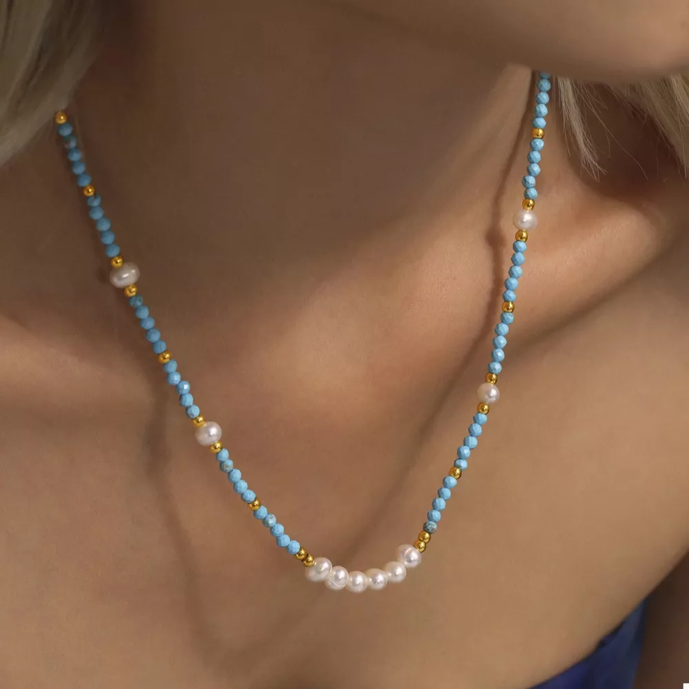 Turquoise Pearl Beaded Necklace
