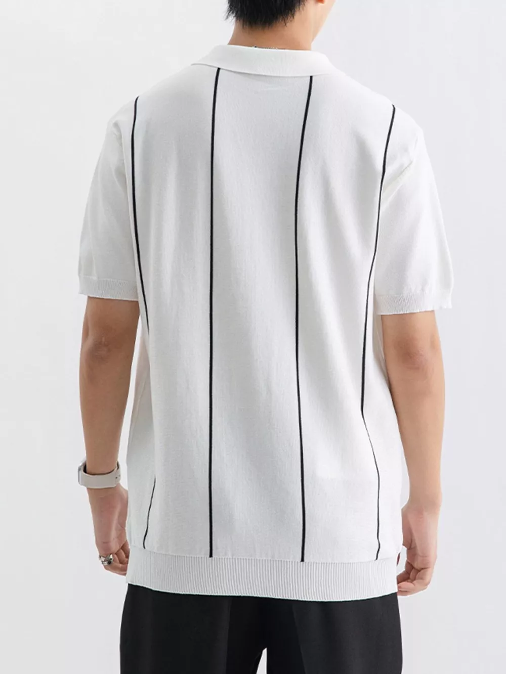 Men's Plus Size Striped Zip-Up Knit Polo, image 6