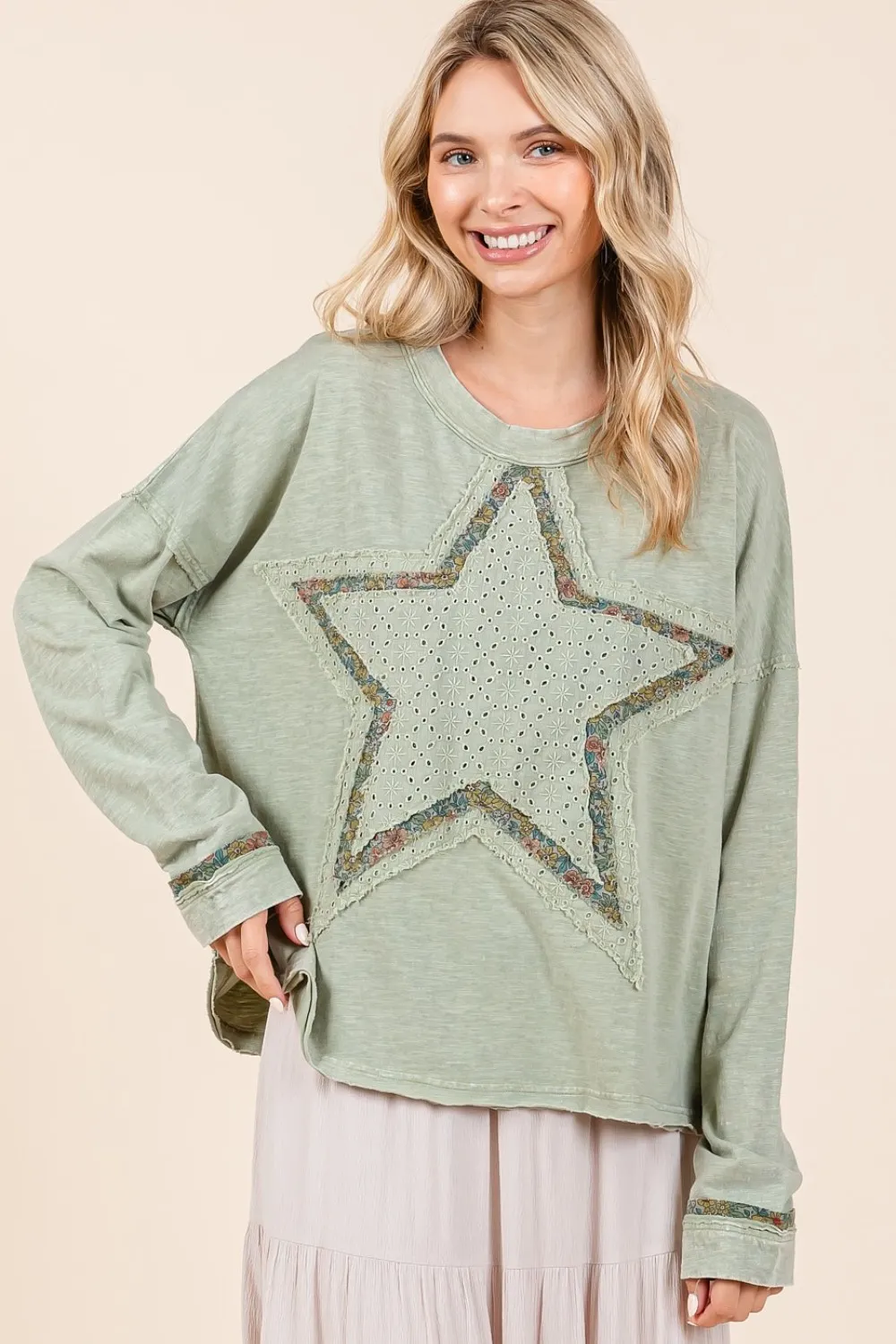Mineral Wash Star Patch Long Sleeve T-Shirt, image 4
