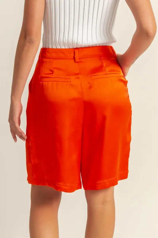 High-Waist Pleated Satin Shorts, image 3