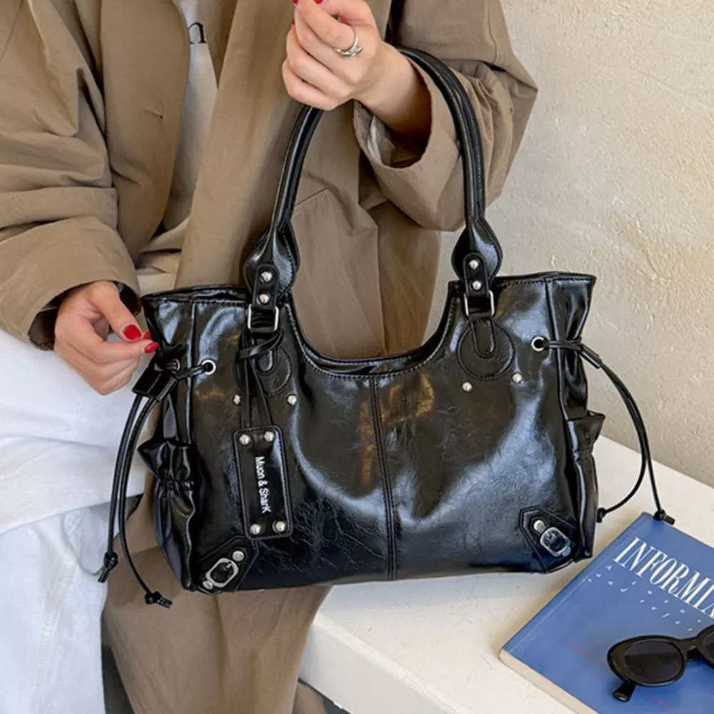 Drawstring Leather Handbag, image 7