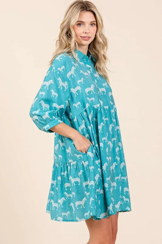 Zebra Print Button Down Shirt Mini Dress, image 4
