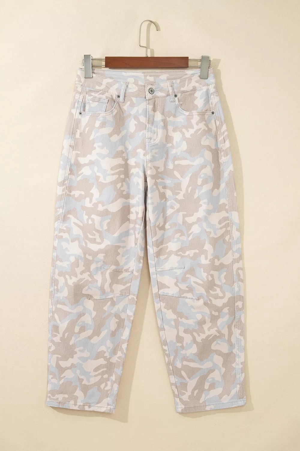 Camouflage Print Pocket Ankle-Length Barrel Jeans, image 8