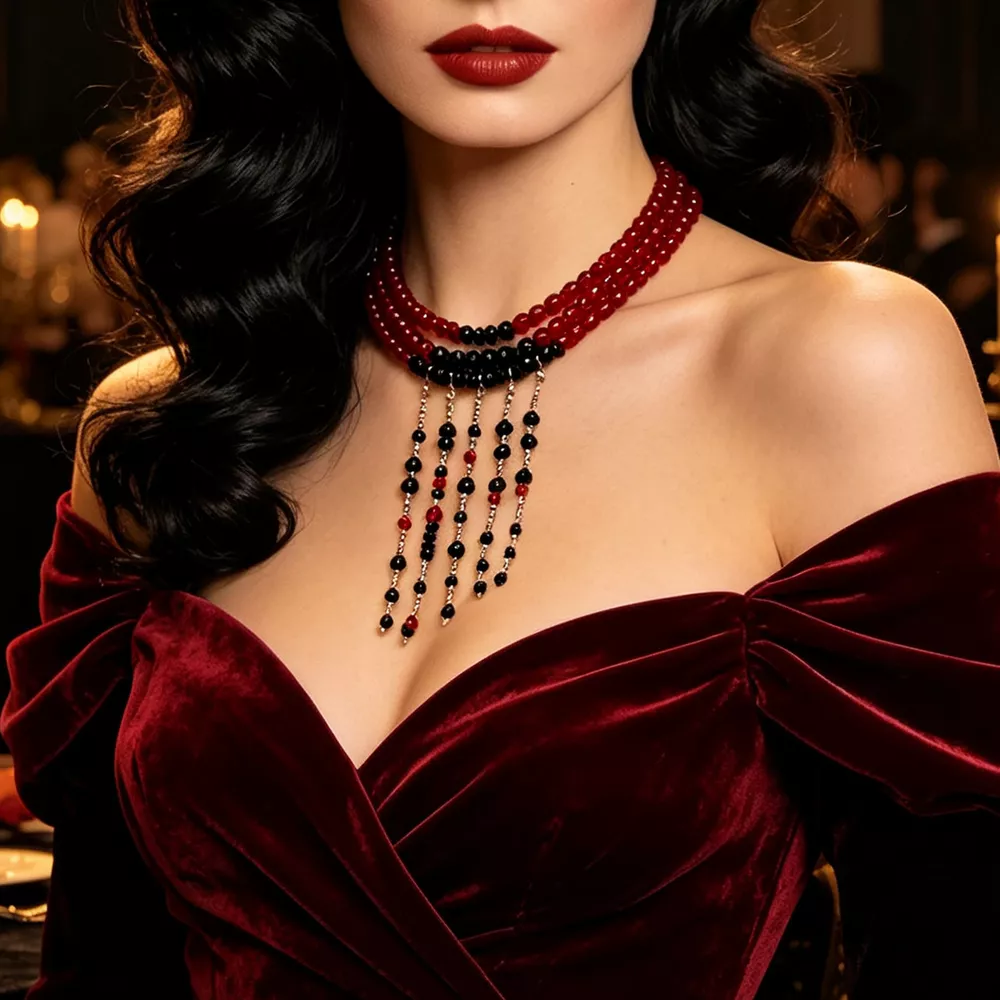 Gothic Multi-Layered Beaded Necklace, image 3