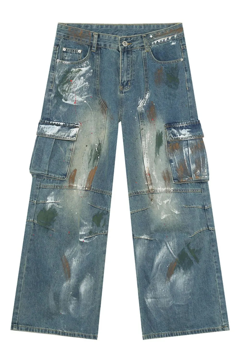 Waste Soil Style Jeans with Cargo Pockets