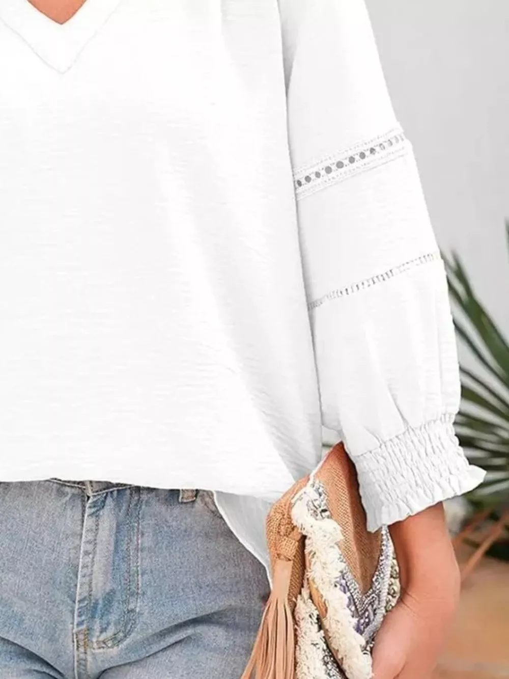 Solid Color Smocked Long Sleeve Blouse, image 10
