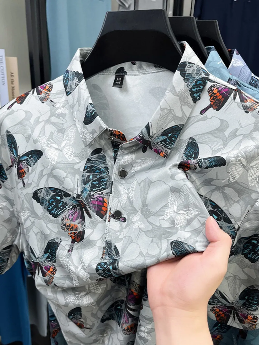 Men's Plus Size Butterfly Print Short Sleeve Polo, image 8