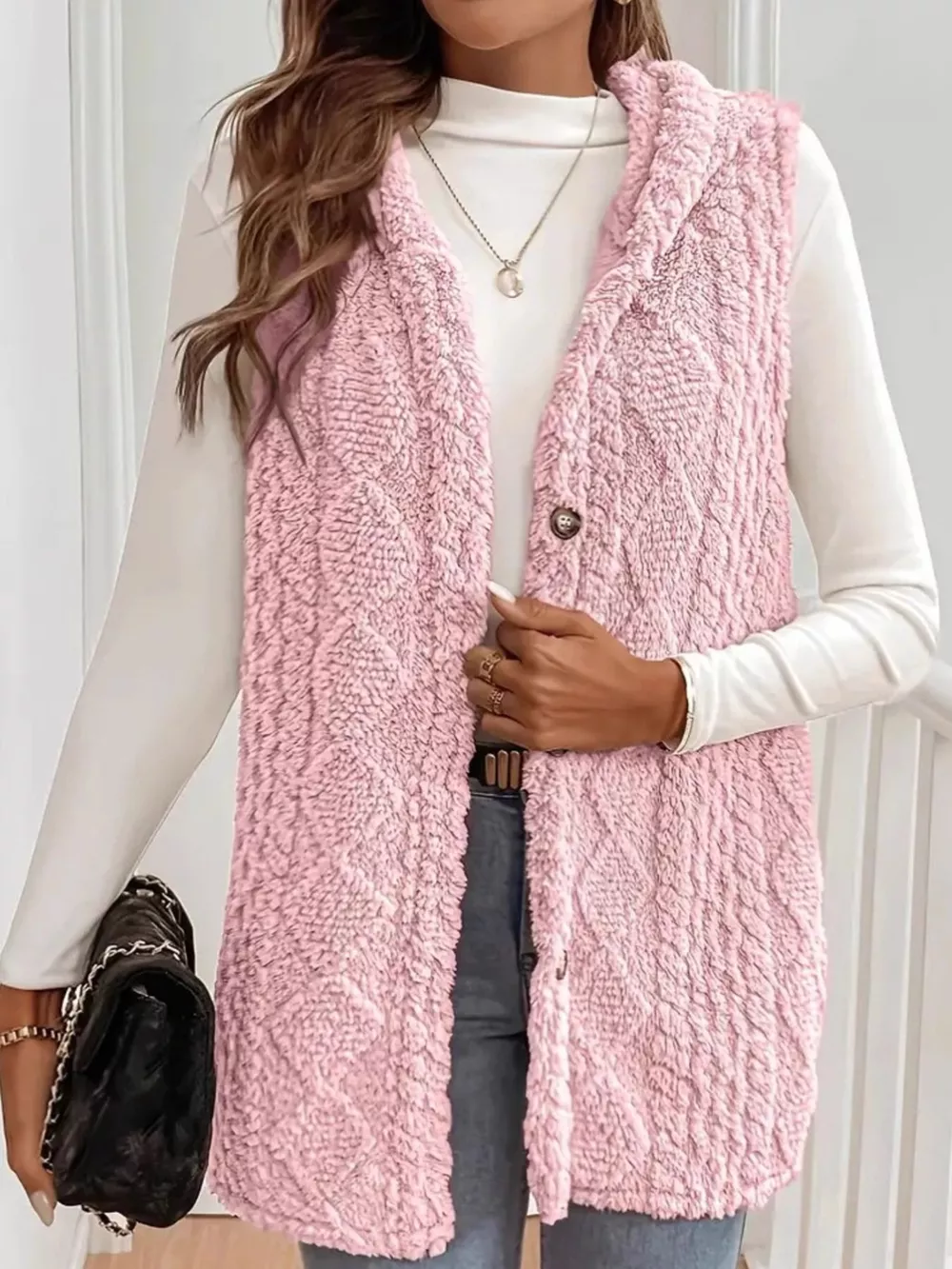 Button Up Plush Hooded Vest Coat, image 12