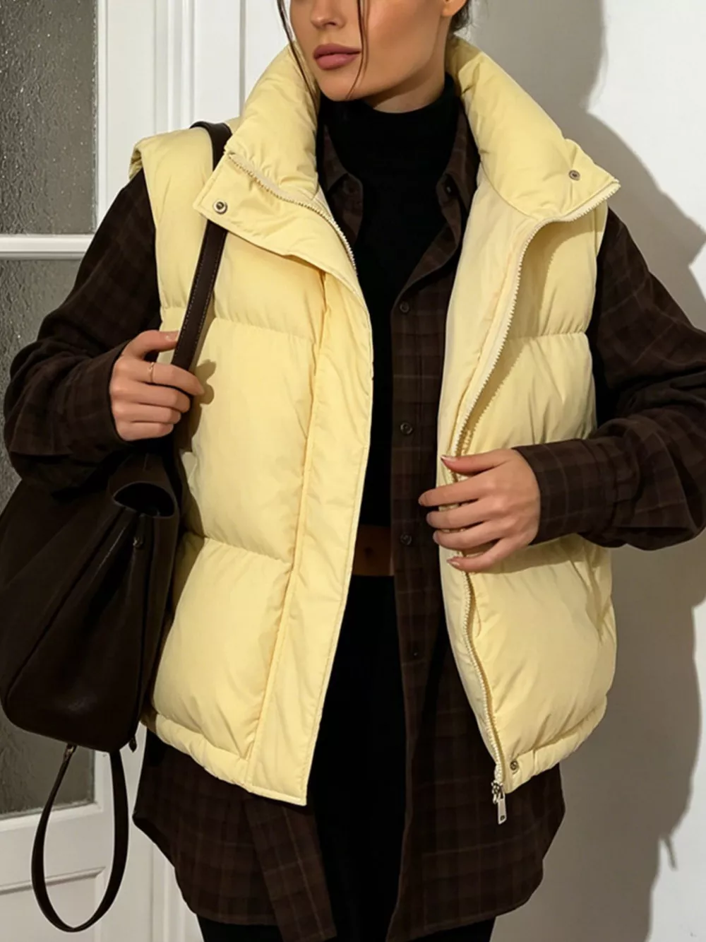 Snap-Button Placket Quilted Puffer Vest Coat, image 20