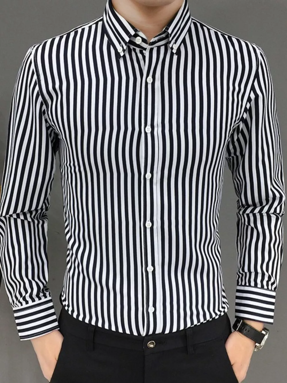 Men's Plus Size Striped Button Up Long Sleeve Shirt