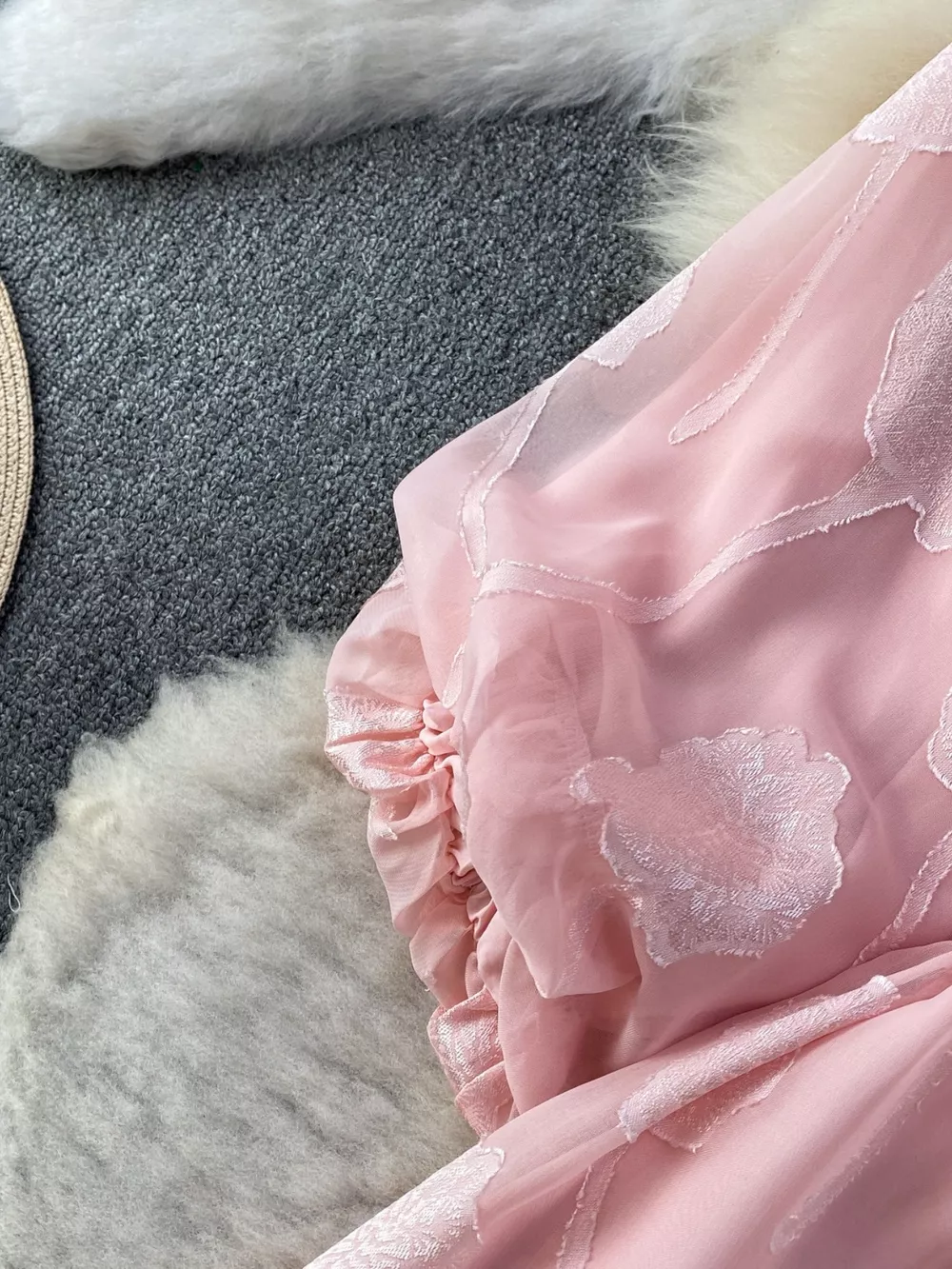 Button Front Puff Sleeve Chiffon Dress, image 8