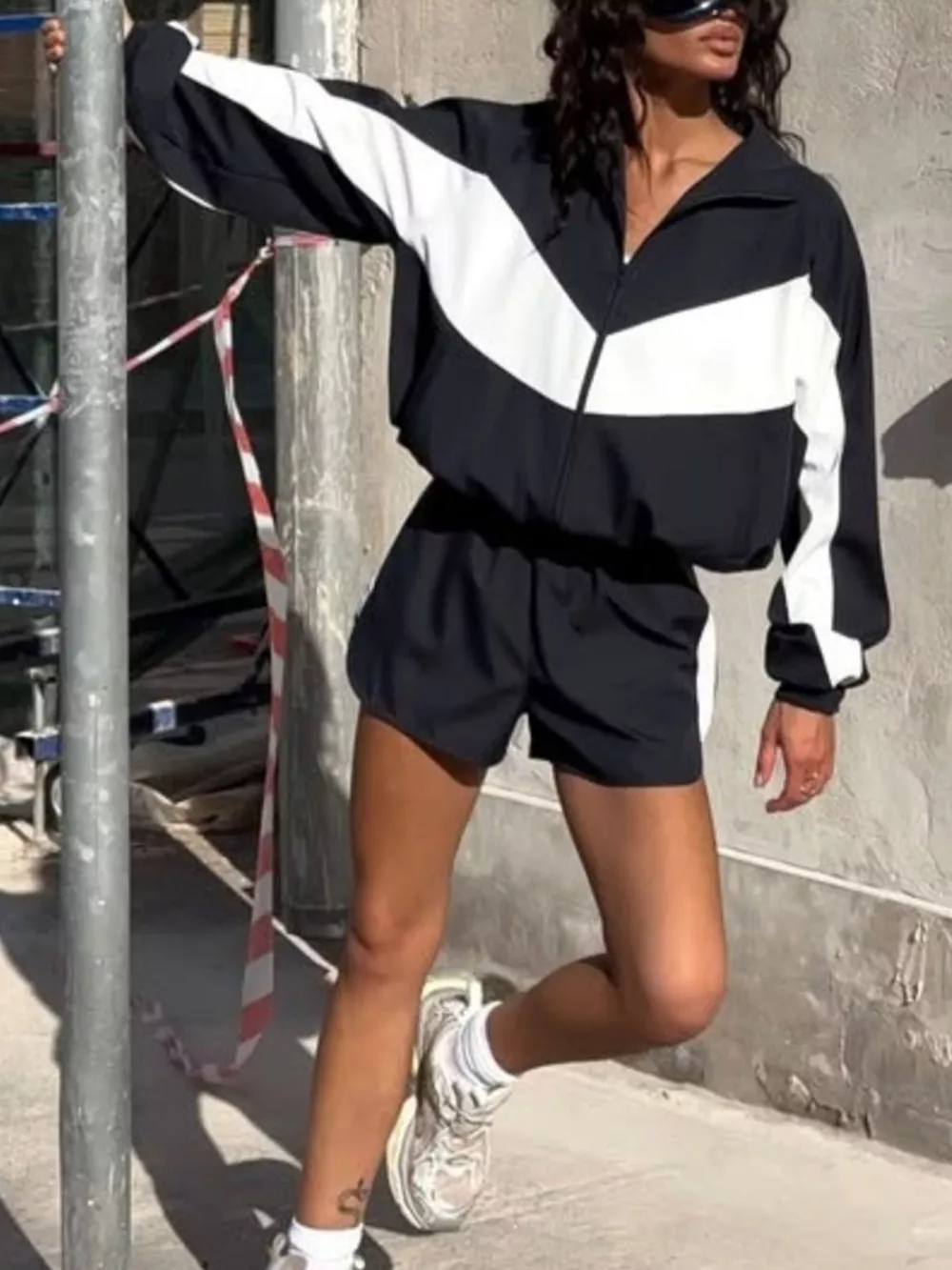 Color-Block Zip-Up Jacket and Shorts Set, image 9