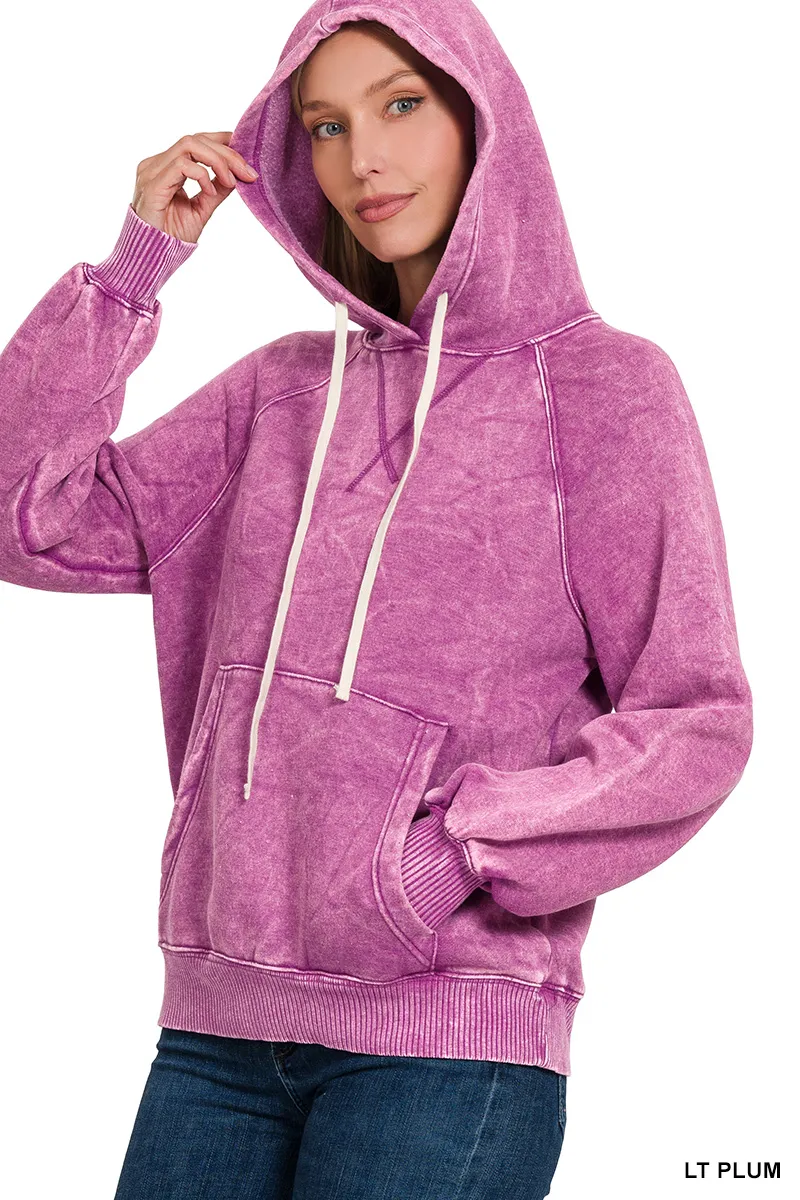 Acid Wash Fleece Hoodie with Kangaroo Pocket, image 3