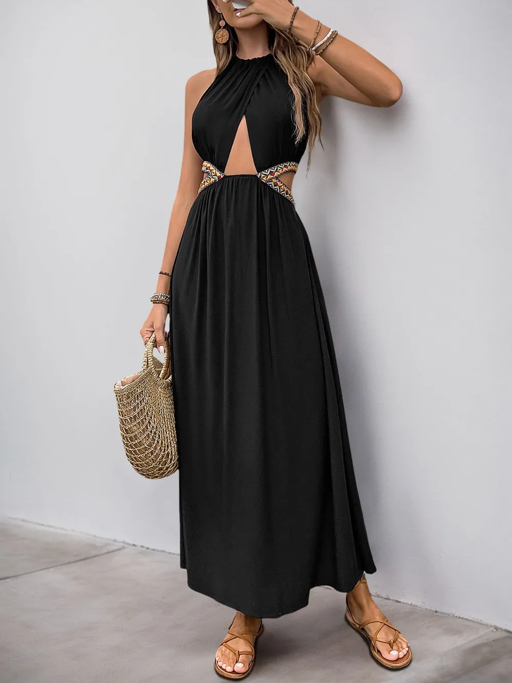 Cutout Grecian Neck Tied Back Dress, image 6
