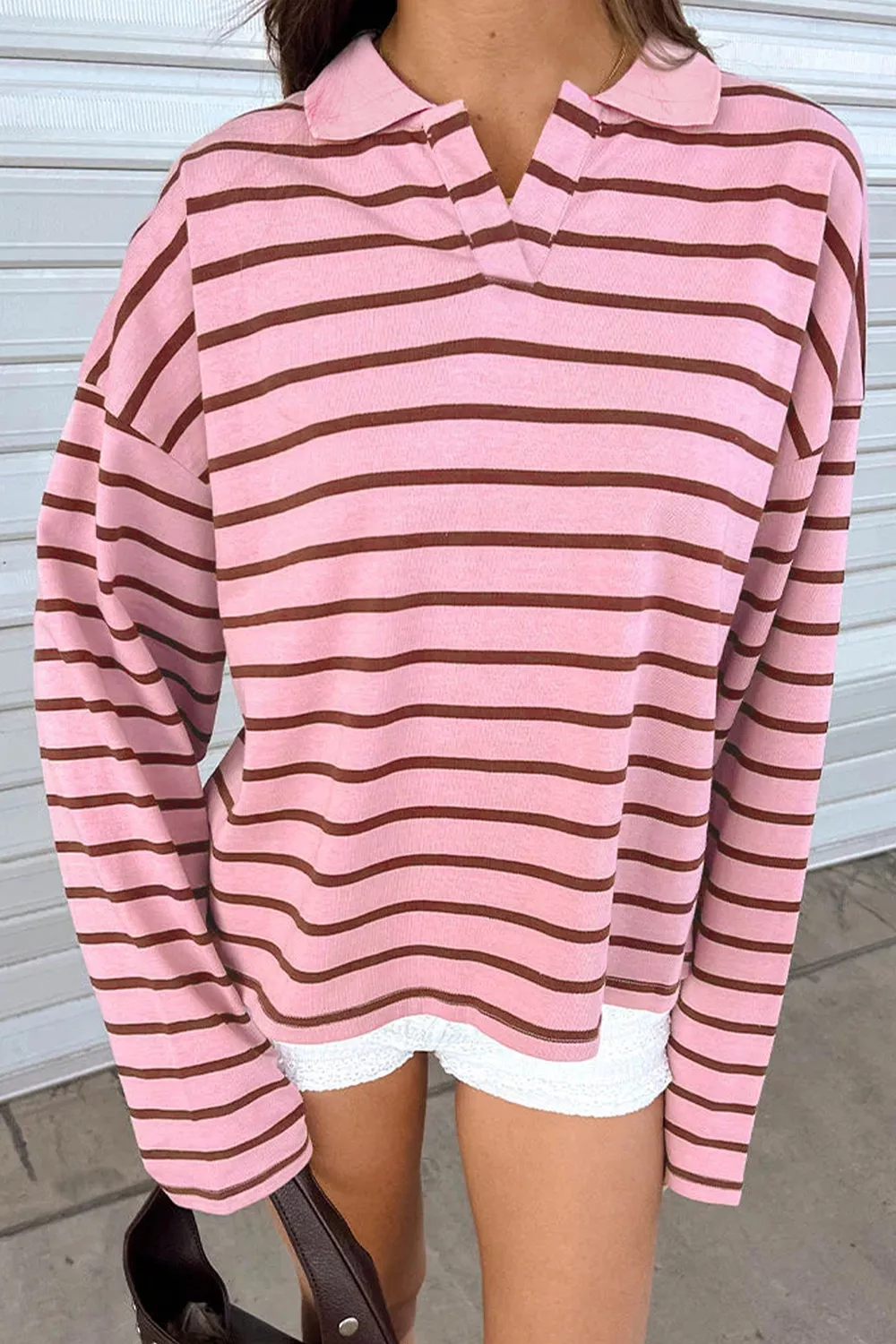 Stripe Striped Long Sleeve Collar Shift Top, image 3