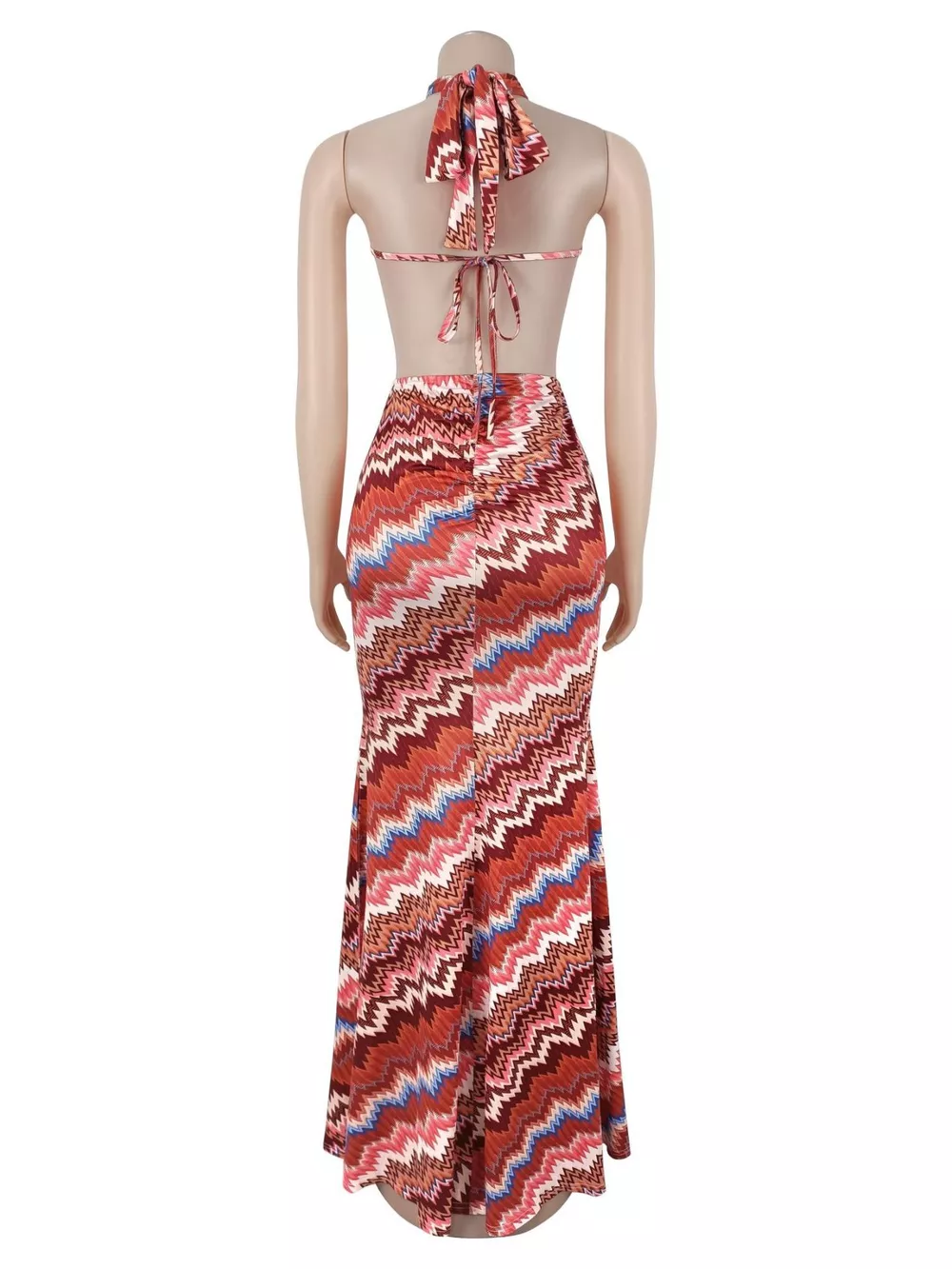 Chevron Print Halter Neck Cut-Out Maxi Dress, image 6